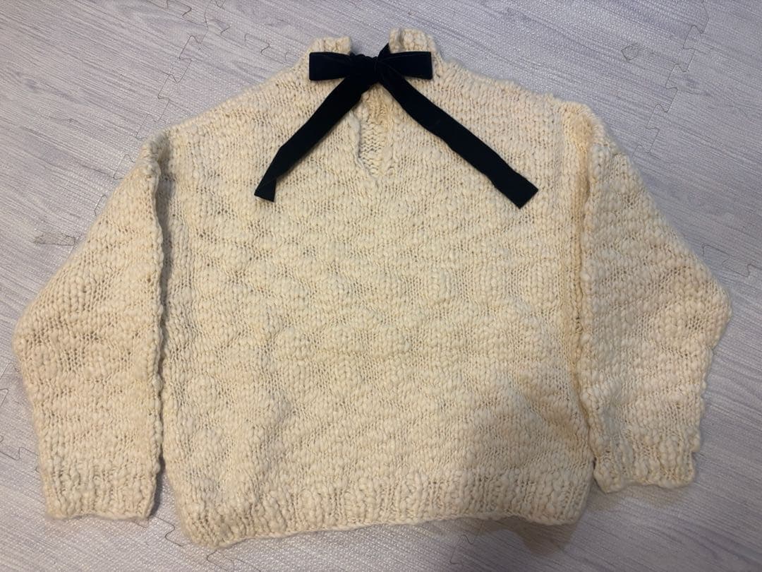 ISOOK スラブヤーンリボンデザインハンドニット