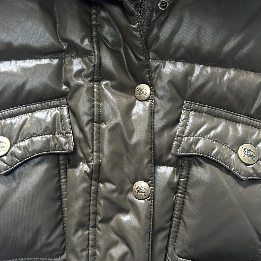 美品✨　バーバリー ダウンベスト リアルファー　ロゴ刺繍　カーキ　チェック　②