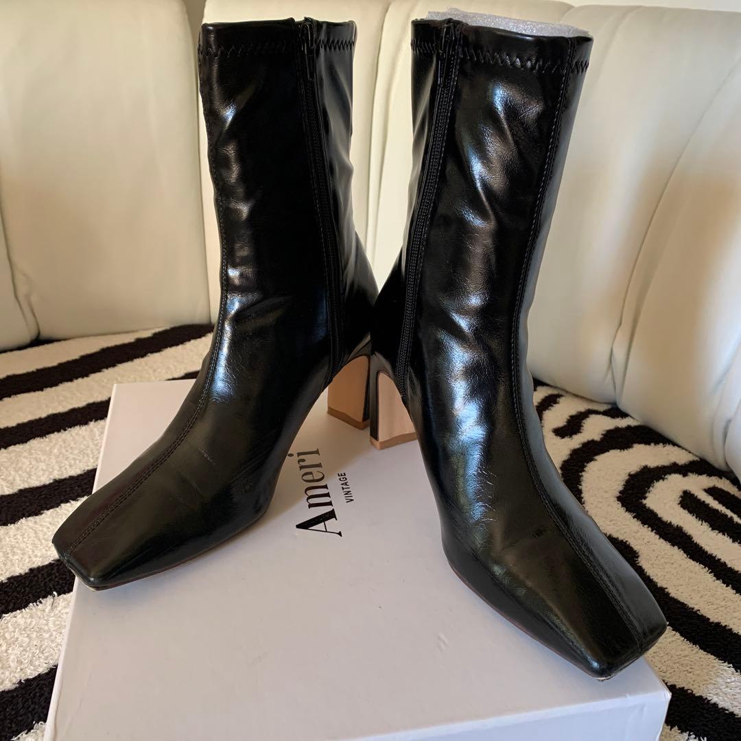 AMERI UND SQUARE TOE SHORT BOOTSブラックLサイズ