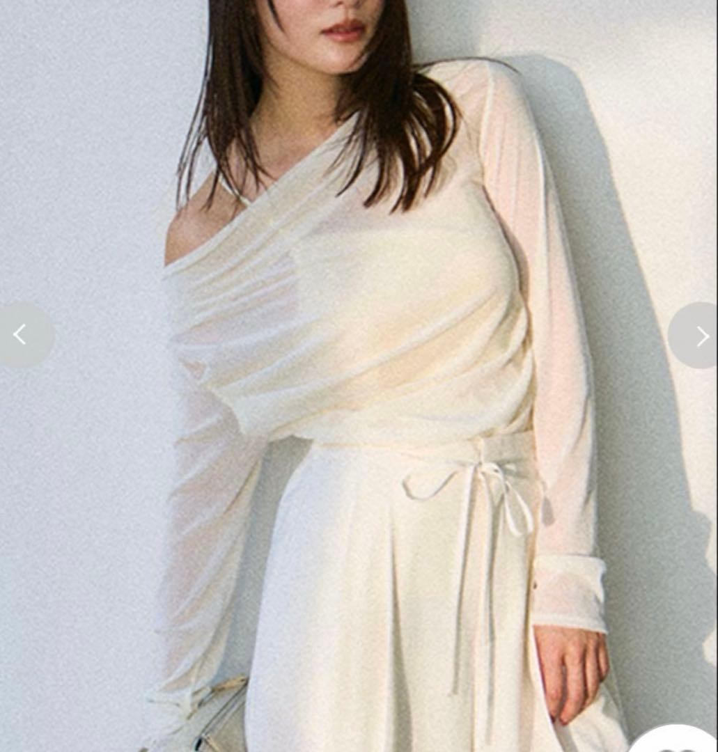 FRAY I.D デコルテタックフロッキーチュールトップス　オフショル