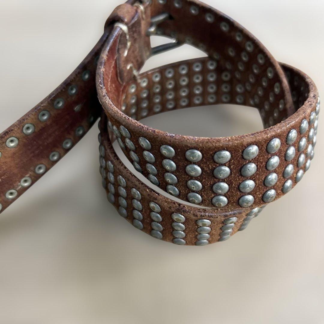 vintage works スタッズ レザーベルト 4連