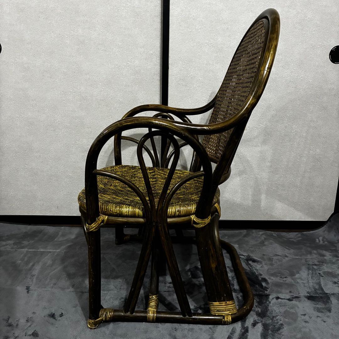 【希少】高級アンティーク家具　ラタン アームチェア レア　レトロ　カーキ