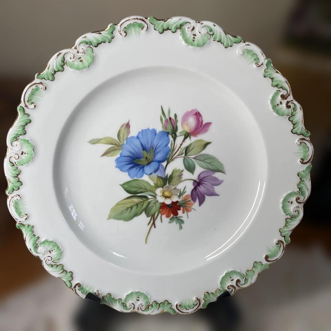 アンティーク　マイセン 花柄陶磁器プレート