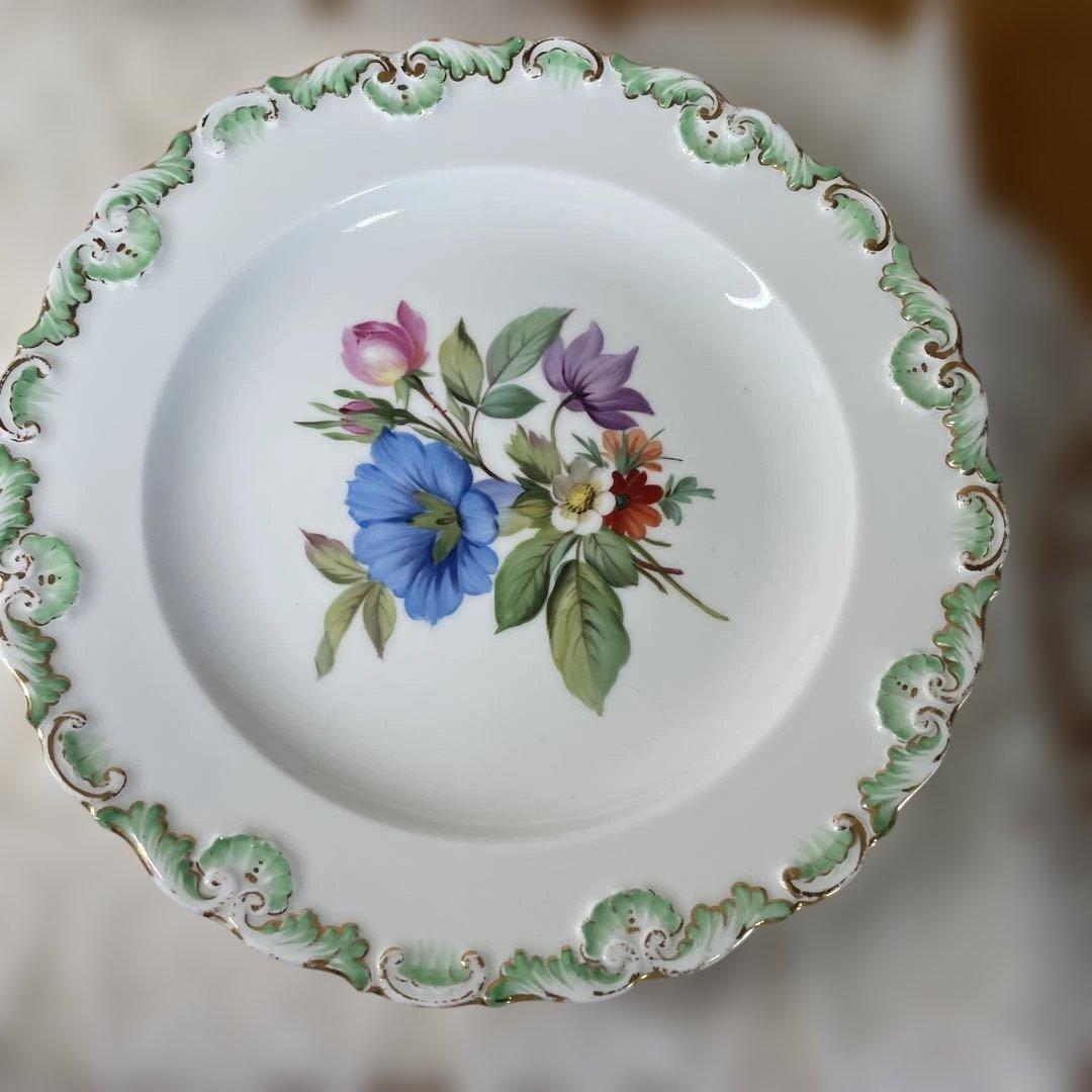 アンティーク　マイセン 花柄陶磁器プレート