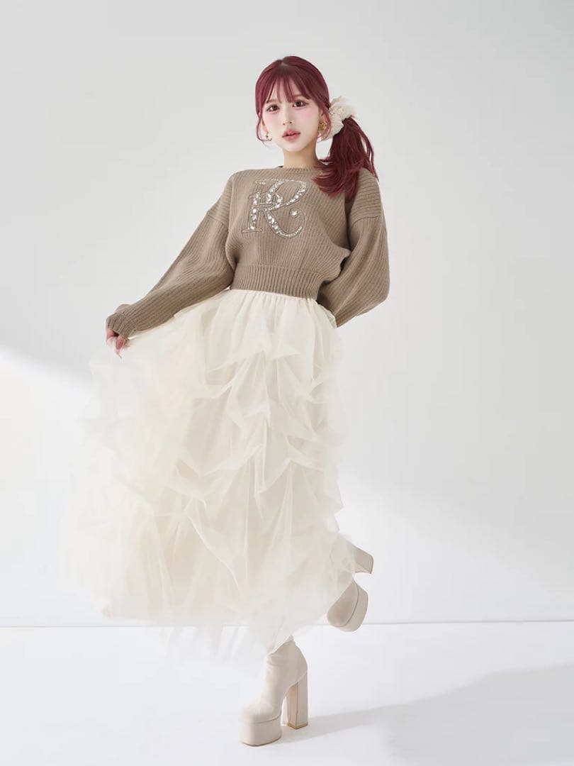 Darich ダーリッチ　DRビジューボリュームリブニットトップス