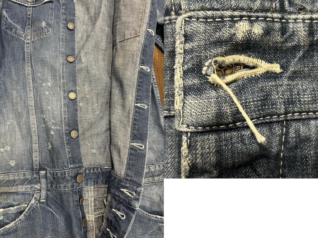 ＊バックボーン BACKBONE ダメージ 汚れ加工 デニム つなぎ S