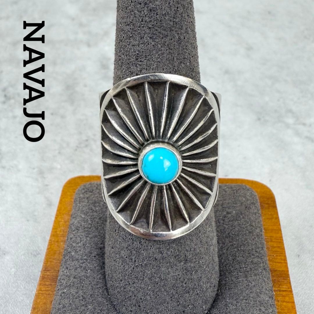 NAVAJO ハーンスミス ＨＳ刻印 ターコイズスタンプワークシルバーリング