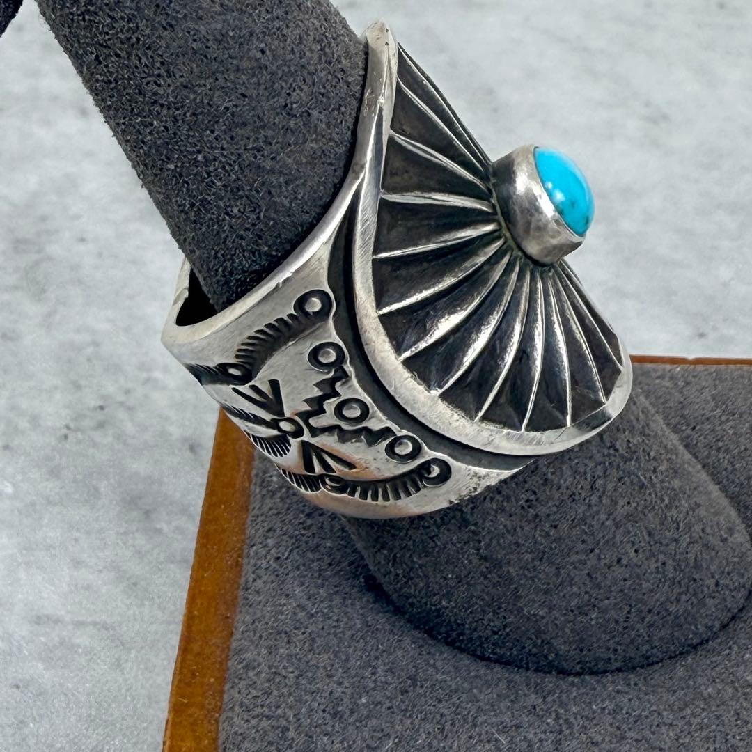 NAVAJO ハーンスミス ＨＳ刻印 ターコイズスタンプワークシルバーリング