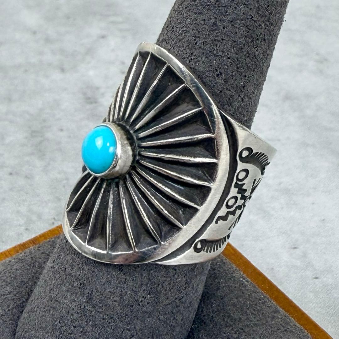 NAVAJO ハーンスミス ＨＳ刻印 ターコイズスタンプワークシルバーリング