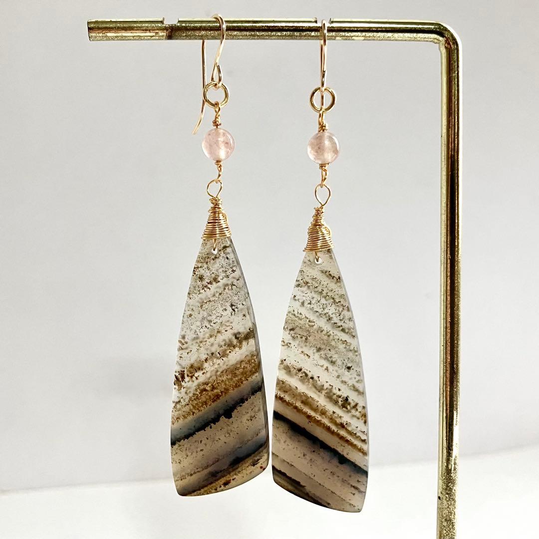 14kgf 天然石 一点物 モンタナアゲート 大ぶり ピアス イヤリング