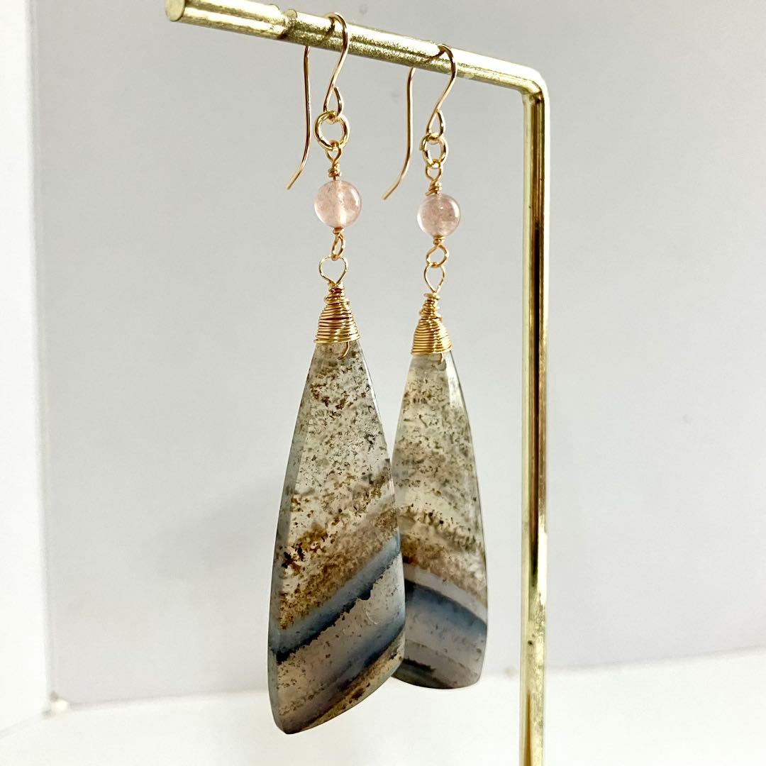 14kgf 天然石 一点物 モンタナアゲート 大ぶり ピアス イヤリング