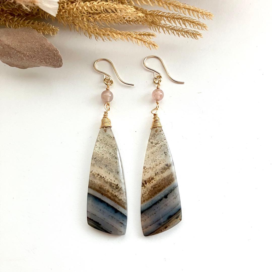 14kgf 天然石 一点物 モンタナアゲート 大ぶり ピアス イヤリング