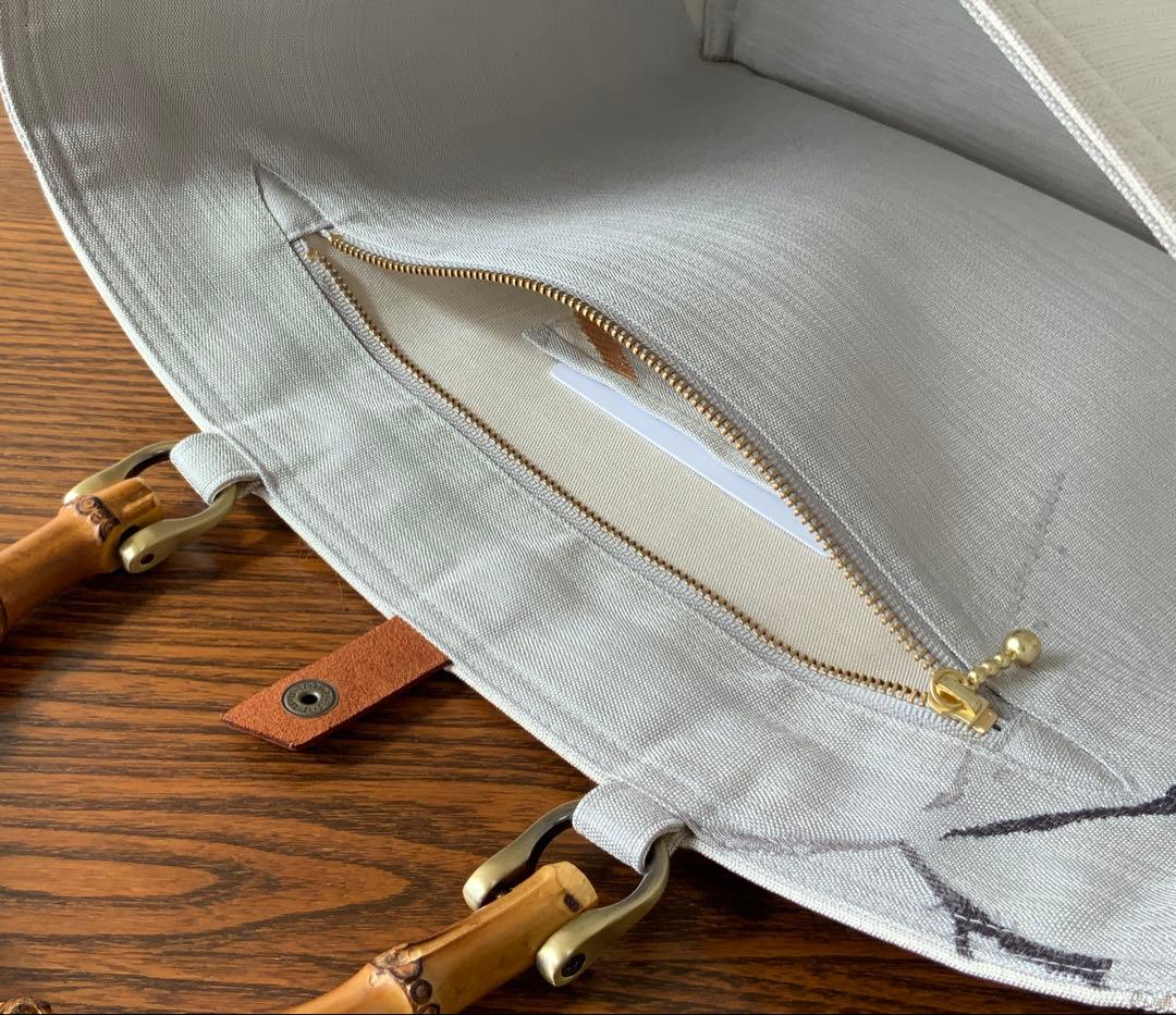 袋帯　袋の上の布袋様　リメイク　バンブーハンドルバッグ