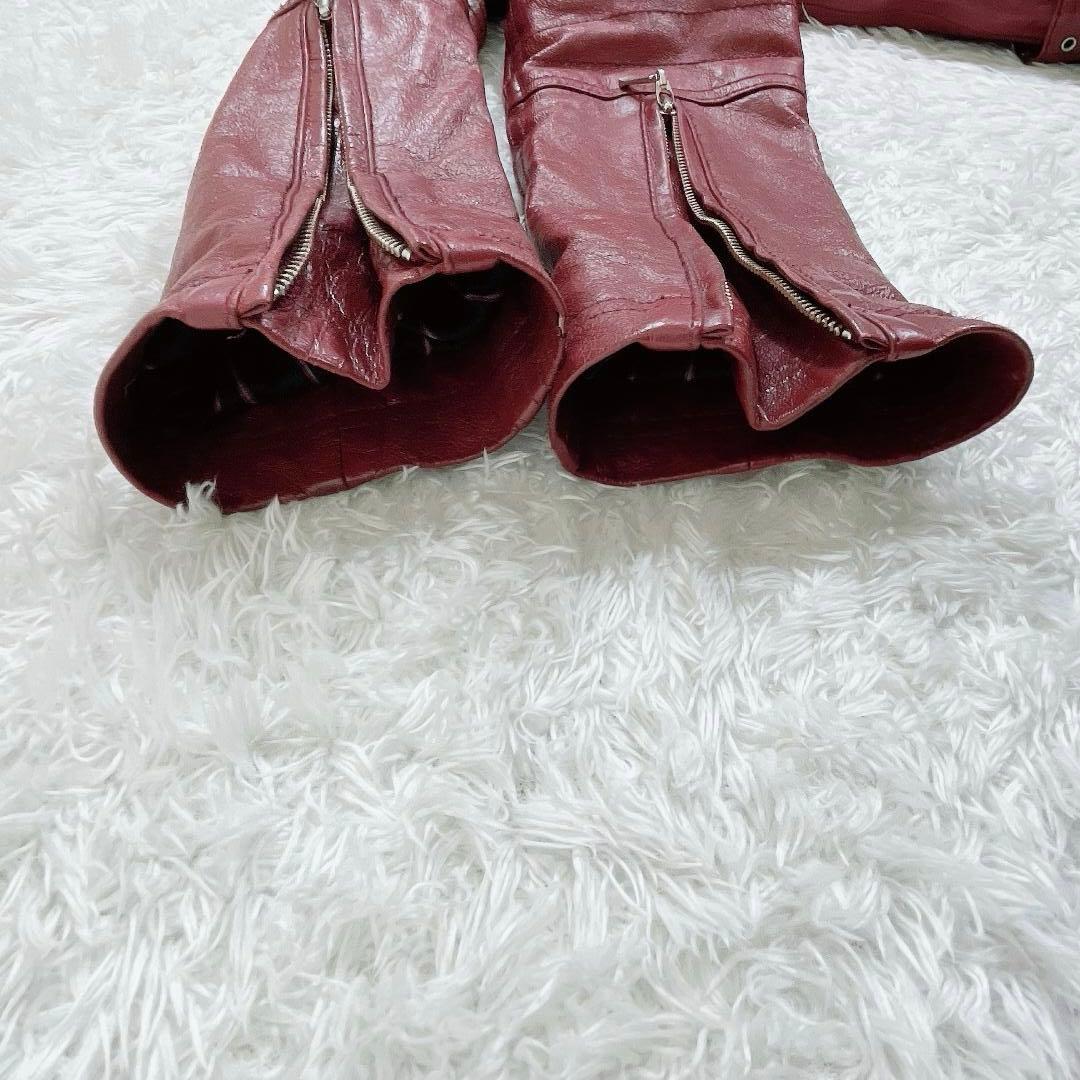 A.S.M ファー レザーシングルライダースジャケット バーガンディ y2k M