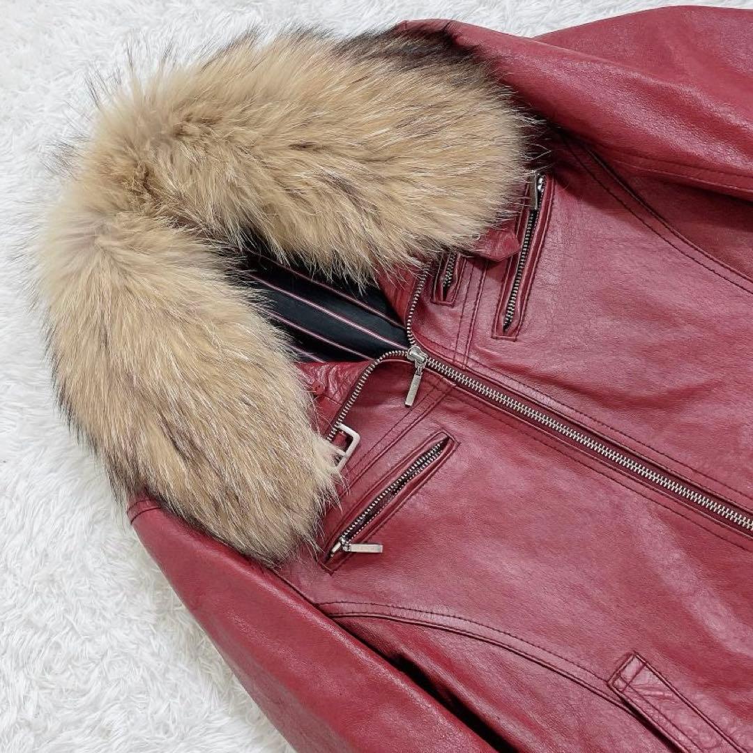 A.S.M ファー レザーシングルライダースジャケット バーガンディ y2k M