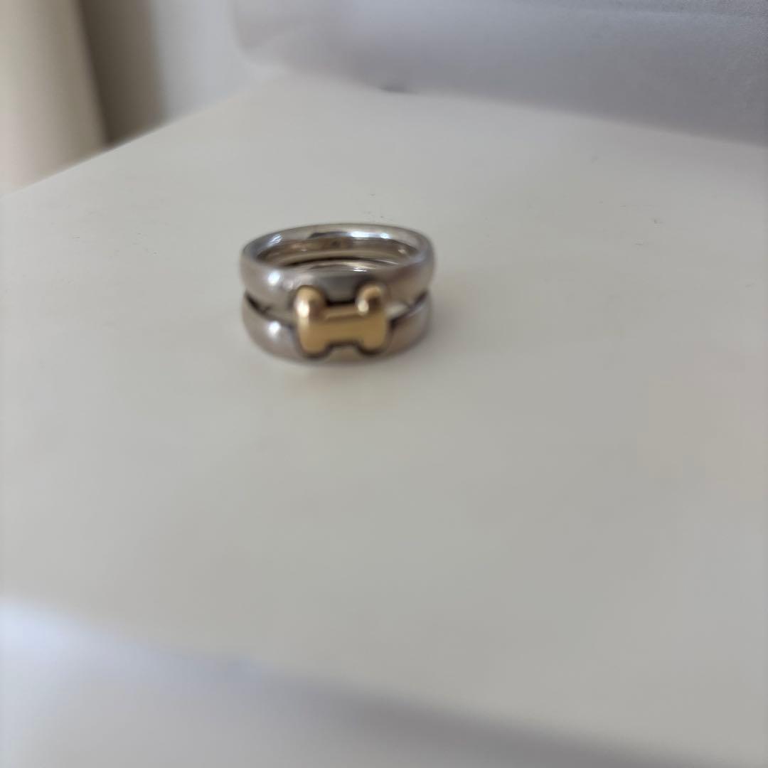 エルメス　ヴィンテージ　リング　指輪　シルバーゴールド　二重リング