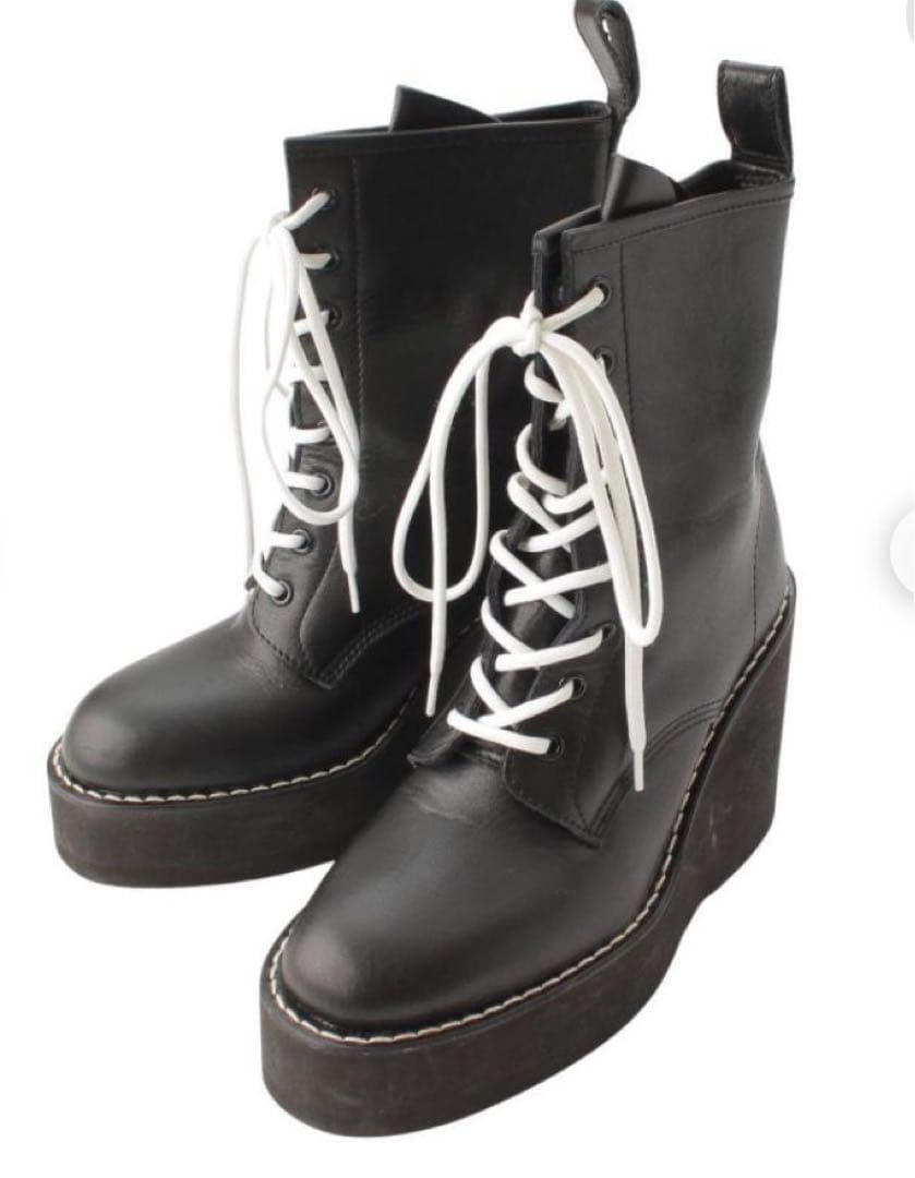 sacai 黒 レザー ワークブーツ プラットフォーム36正規品
