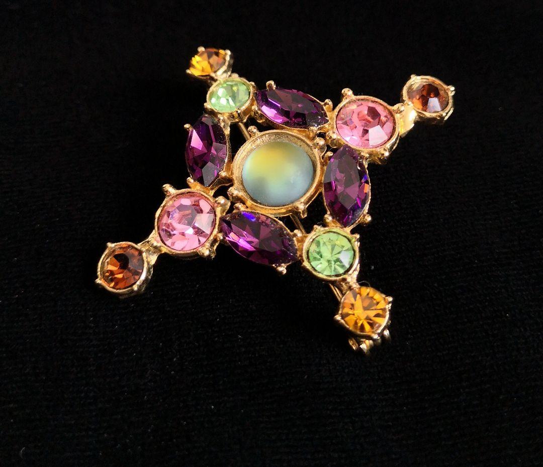 コスチュームジュエリー 宝石カラー コンビネーション ガラス1 ブローチ