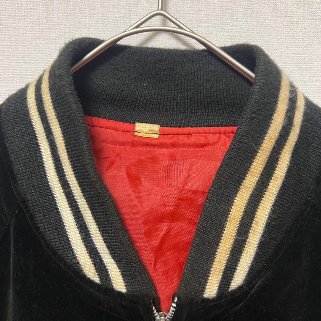 ヴィンテージ　ヤマコ　日本製 黒 スカジャン 鷹刺繍　龍刺繍　ベロア　和柄　Ｆ