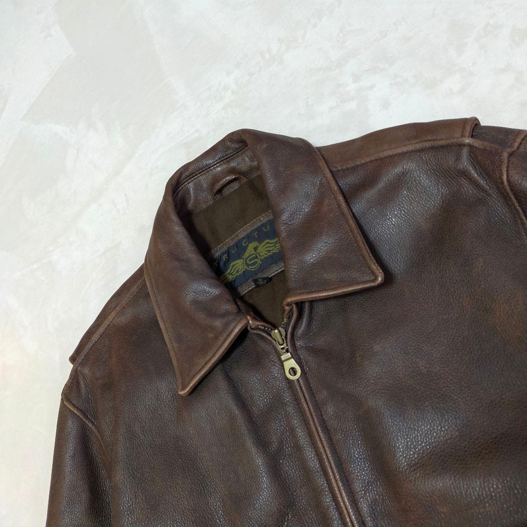 90S　短丈　L〜XL程度　本革　レザージャケット　カーコート