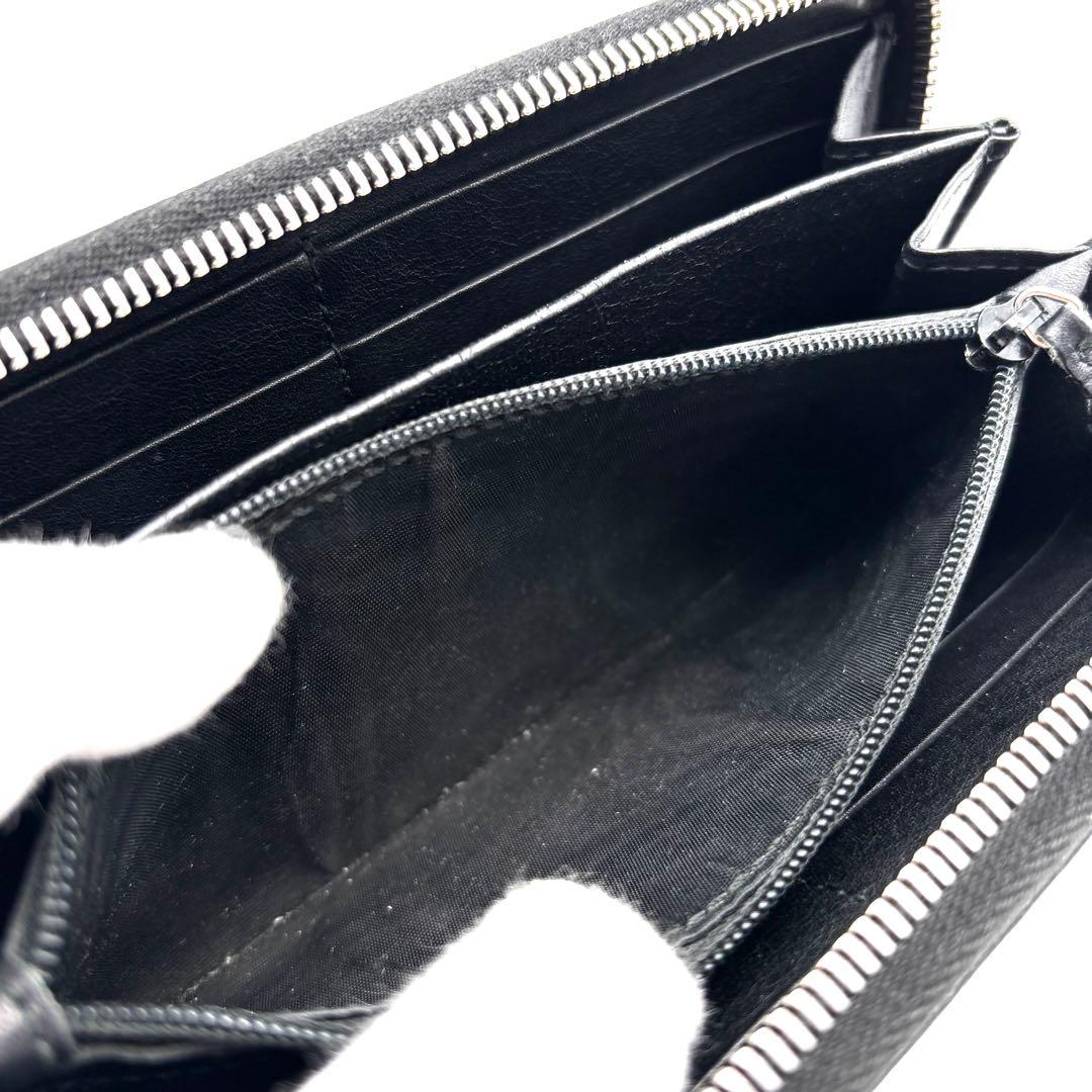 美品 グッチ 長財布 シマレザー GG ラウンドジップ ユニセックス ブラック