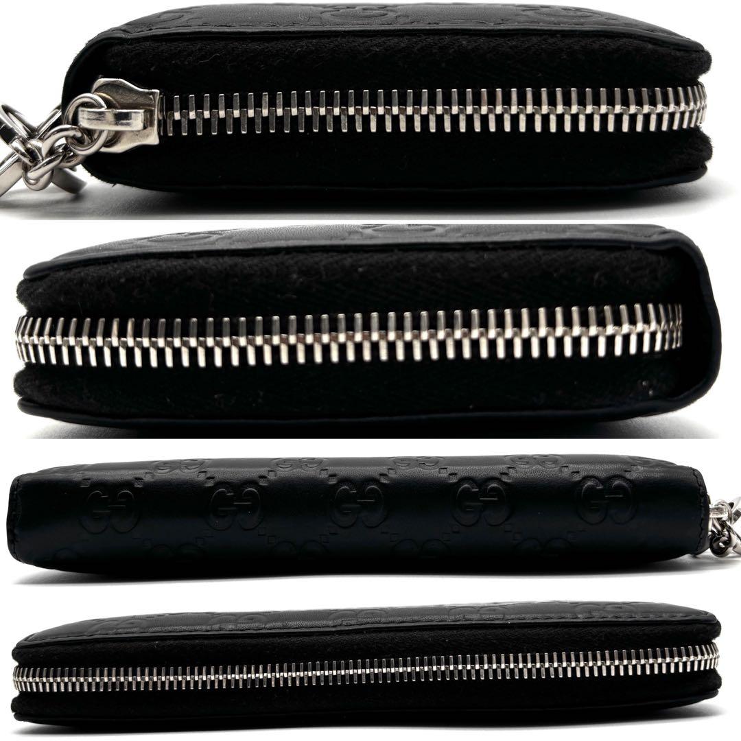 美品 グッチ 長財布 シマレザー GG ラウンドジップ ユニセックス ブラック