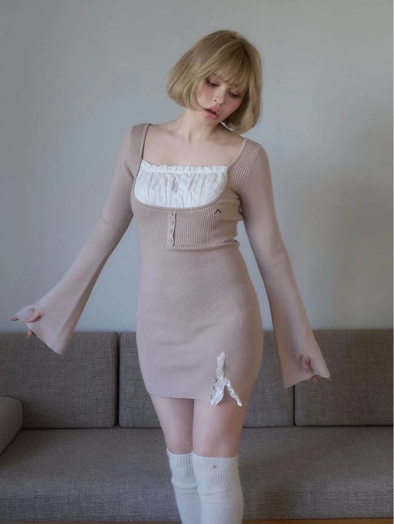 新品　andmary Poppy lace mini dress ベージュ