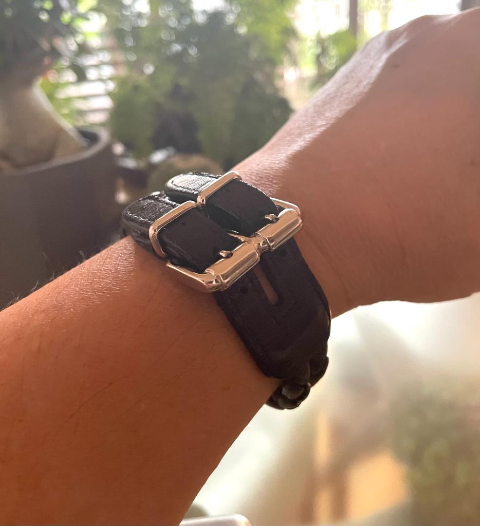 ボッテガヴェネタ・２連イントレチャート・ブラックレザーブレスレット