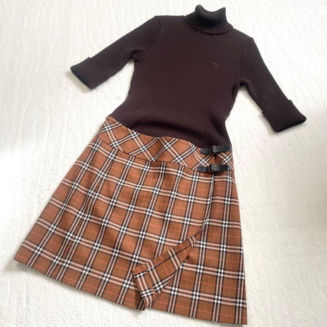 美品《バーバリーブルーレーベル》ドッキングワンピース ノバチェック ブラウン