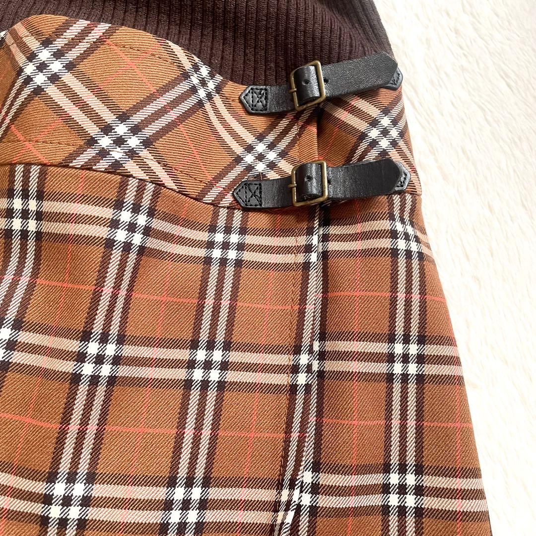 美品《バーバリーブルーレーベル》ドッキングワンピース ノバチェック ブラウン