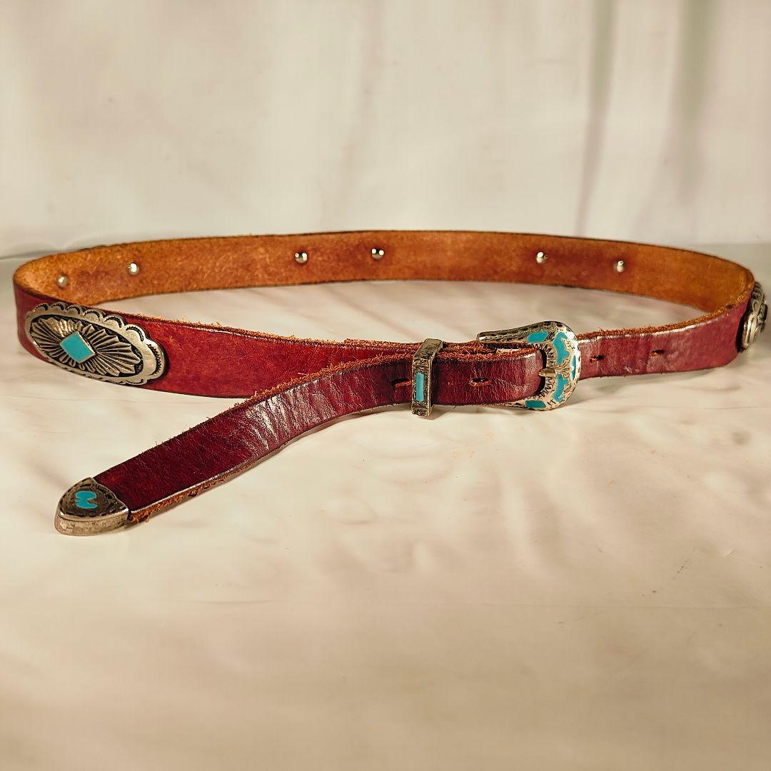 【ヴィンテージ】PUNTO VITA 高級碧ターコイズコンチョベルト　イタリア製