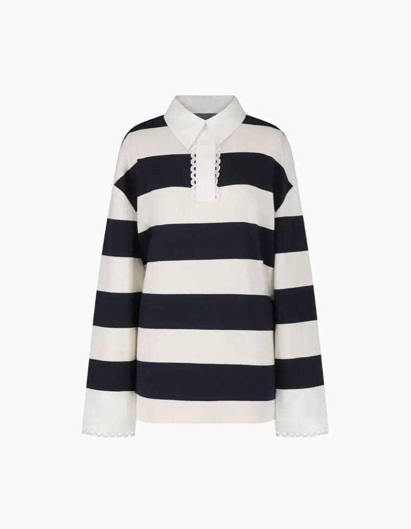 bibiy正規品ストライプ ポロシャツ 長袖 ネイビー ホワイト