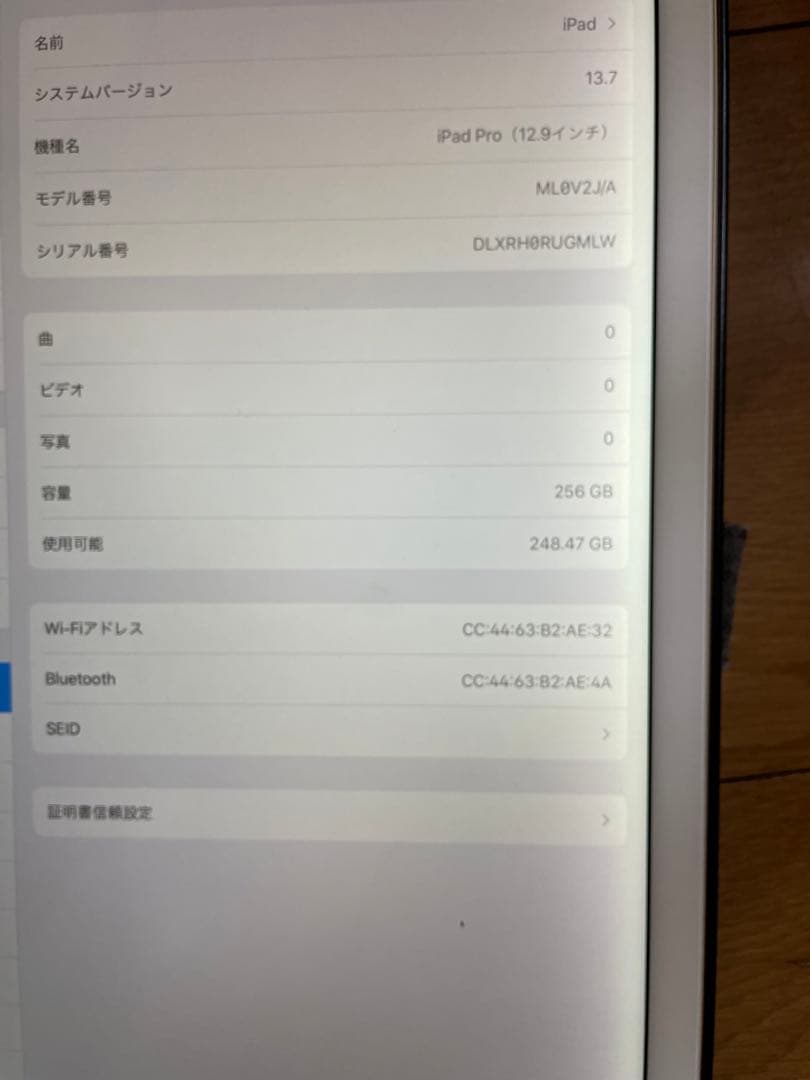 iPad Pro Wi-Fiモデル 256GB ML0U2J/A 12.9インチ