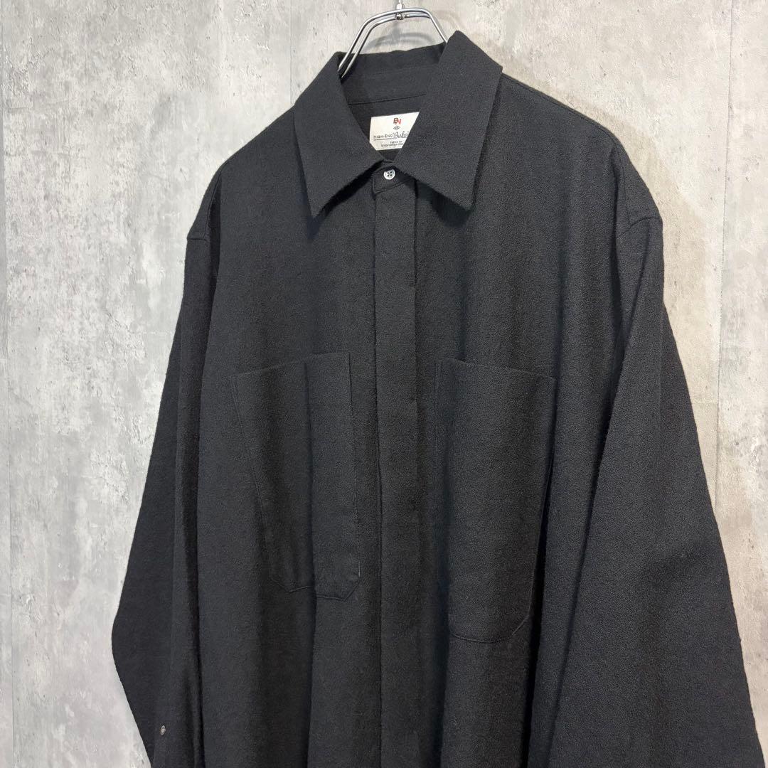 【新品未使用】MBハイエンド尾州 2/48ウールガーゼシアーシャツ ブラックS