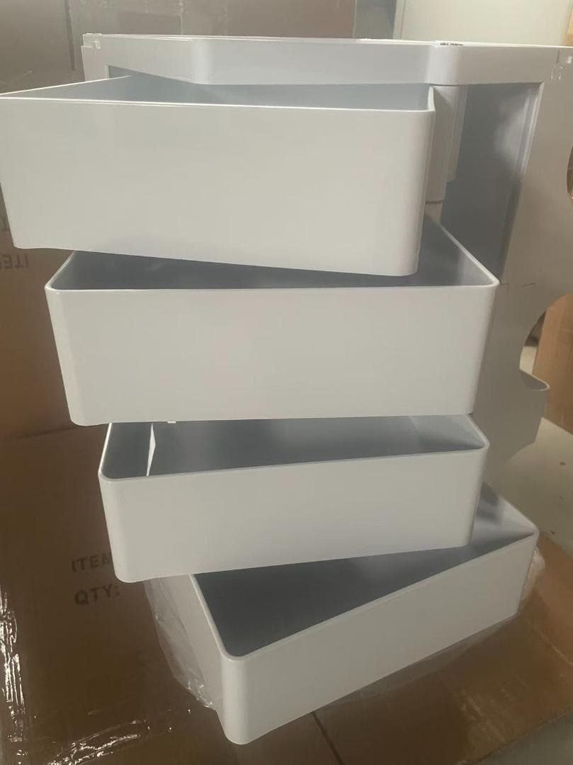 【在庫処分品】マルチキャスター付き4面収納ワゴン プッシュ式スライドトレー