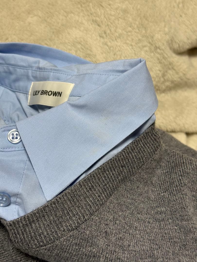 【未使用タグ付き】LILY BROWN シャツドッキングフリルミニワンピース