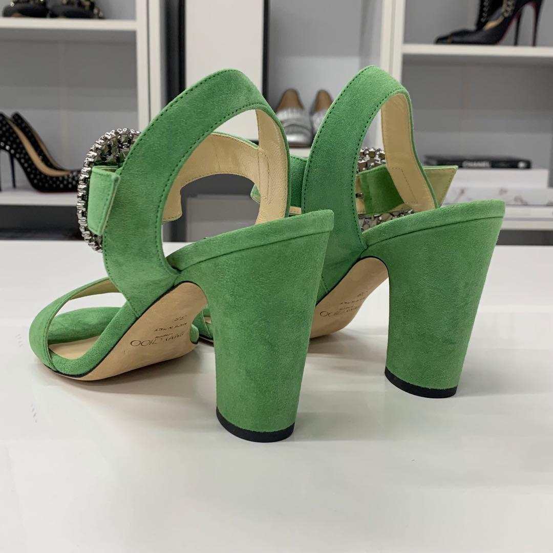 ジミーチュウ スエード ビジュー ストラップ サンダル ライトグリーン