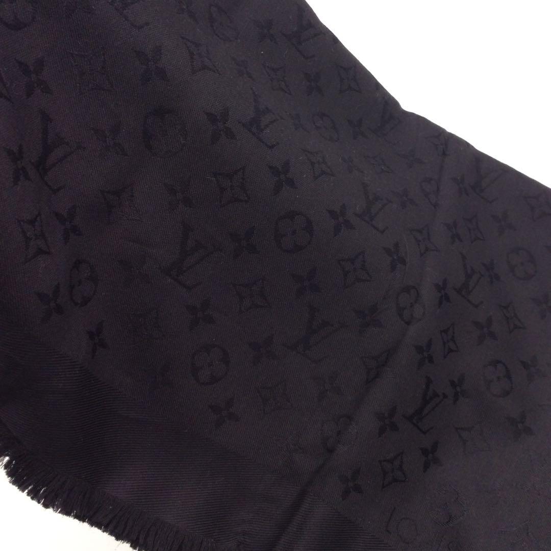 ルイヴィトン モノグラム 大判 ストール ショール ウール シルク ブラック 黒