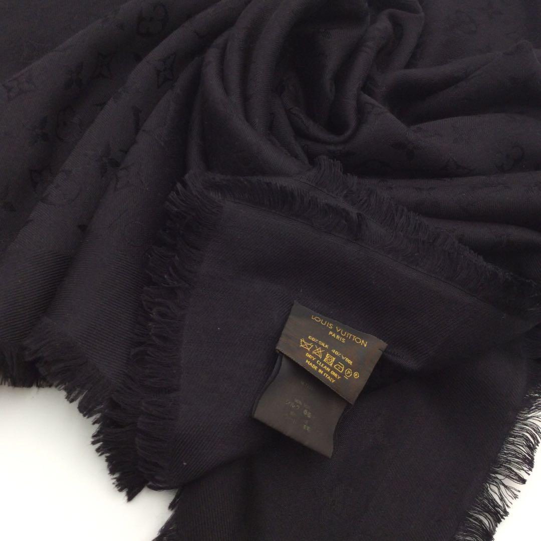 ルイヴィトン モノグラム 大判 ストール ショール ウール シルク ブラック 黒