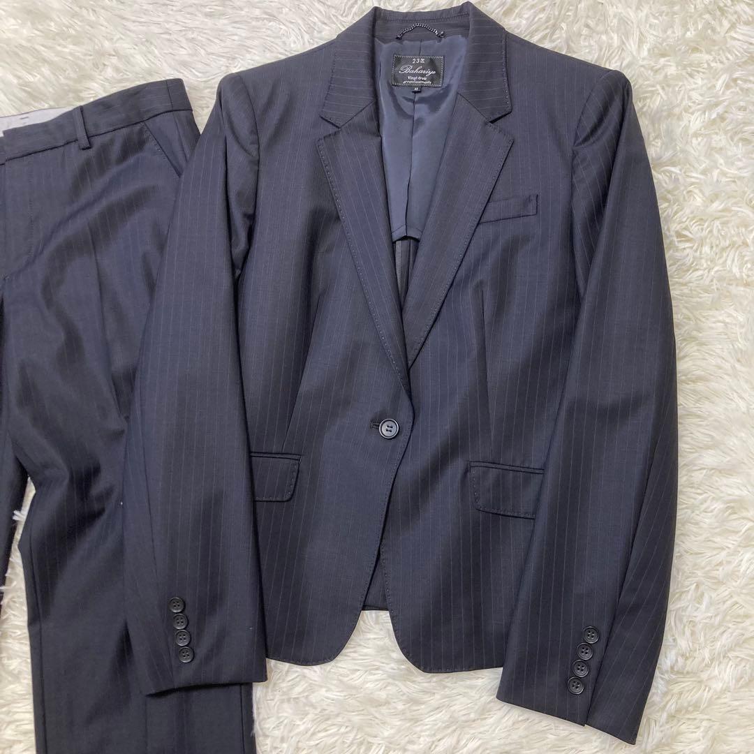 23区　スーツ　テーラードジャケット　パンツ　大きいサイズ　ネイビー　ストライプ