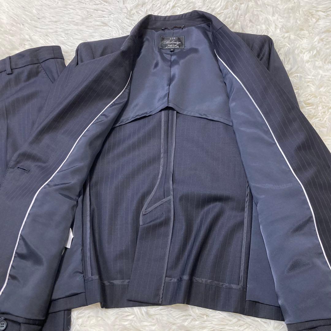 23区　スーツ　テーラードジャケット　パンツ　大きいサイズ　ネイビー　ストライプ
