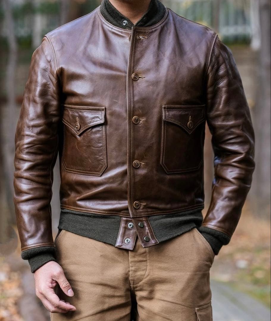 m*a様 激渋　FREEWHEELERS 37j1 オリーブ　レザージャケット