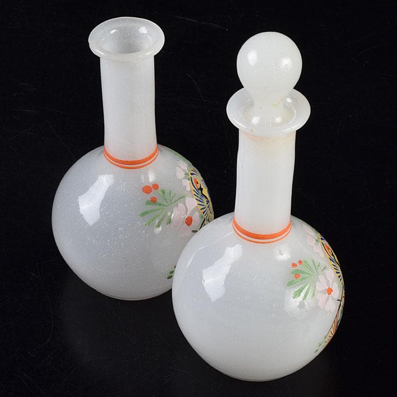 ガラス工芸　鶴亀図　雛徳利　一對　時代箱　縁起物　V　R8928