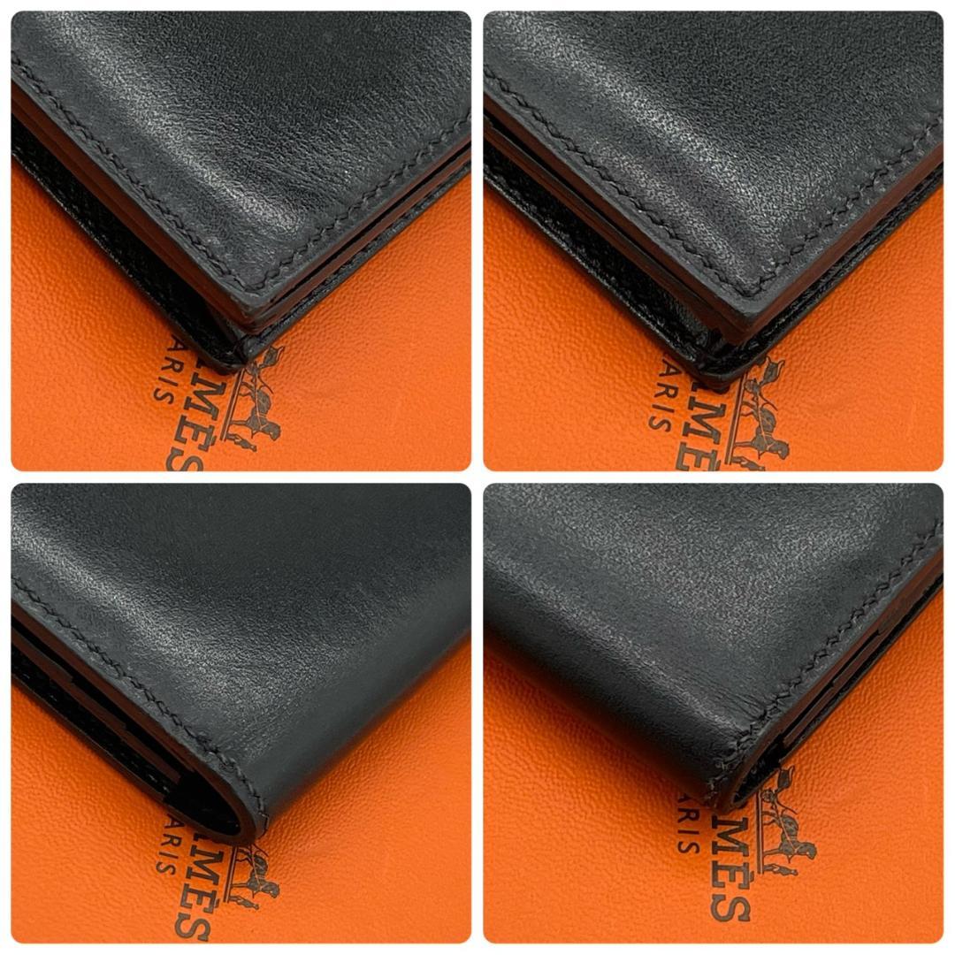 【新品同様】エルメス 二つ折り長財布 ベアンスフレ ボックスカーフ ブラック