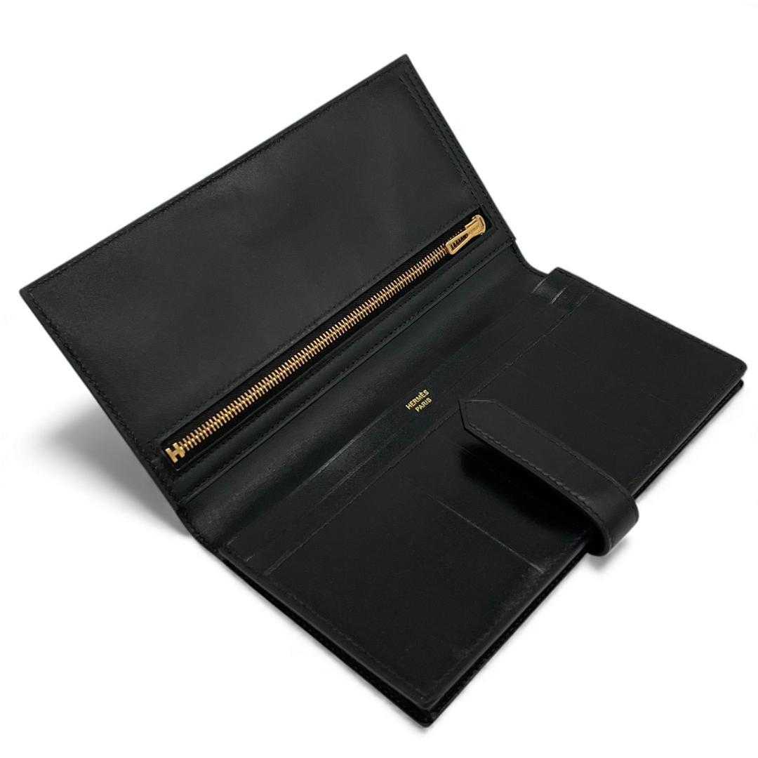 【新品同様】エルメス 二つ折り長財布 ベアンスフレ ボックスカーフ ブラック