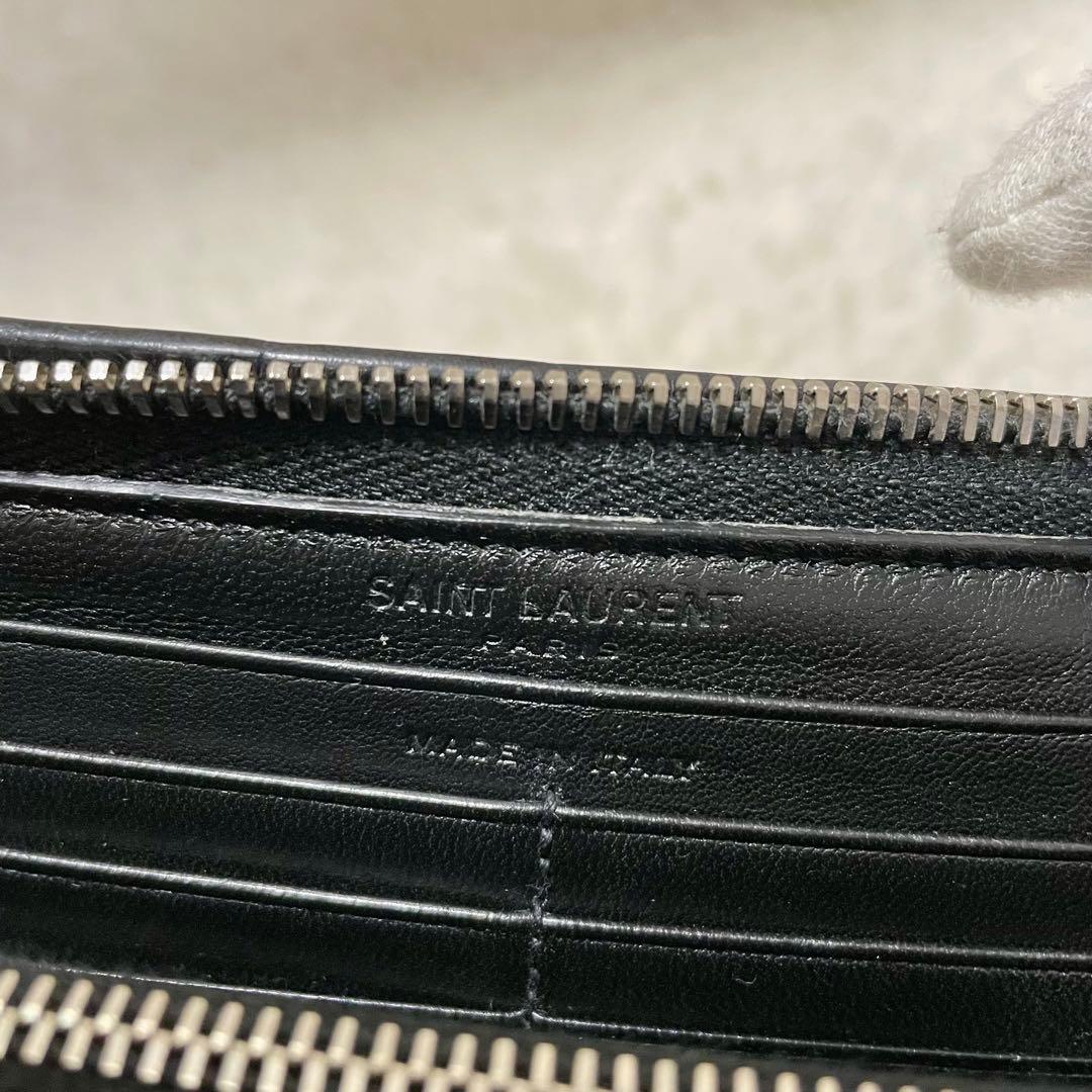 箱付美品 付属品完備 サンローランパリ クロコ型押し ラウンドファスナー 長財布