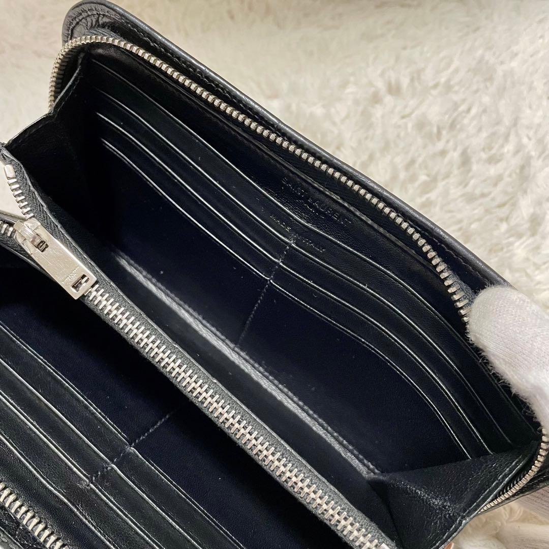 箱付美品 付属品完備 サンローランパリ クロコ型押し ラウンドファスナー 長財布
