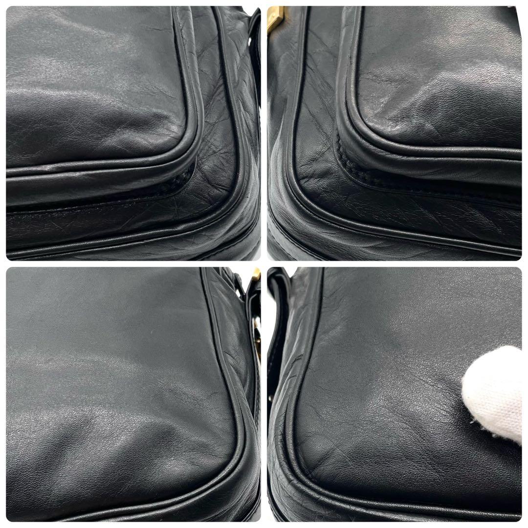 【極美品】ロエベ メッセンジャーバッグ アナグラム ナッパレザー 斜め掛け 黒