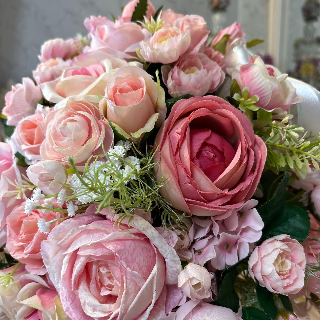 天使・ダブルフェイス・フラワーアレンジメント・レース・リボン