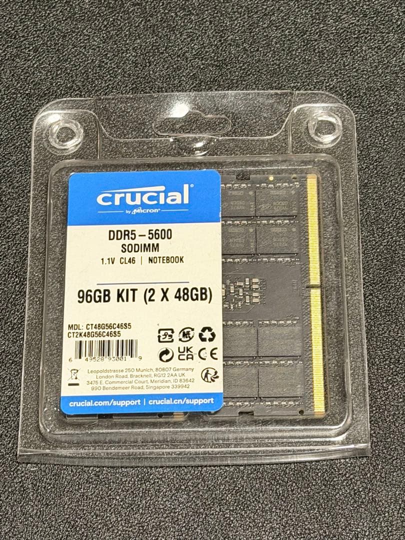 Crucial DDR5 5600 ノート用 SODIMM 96GBキット